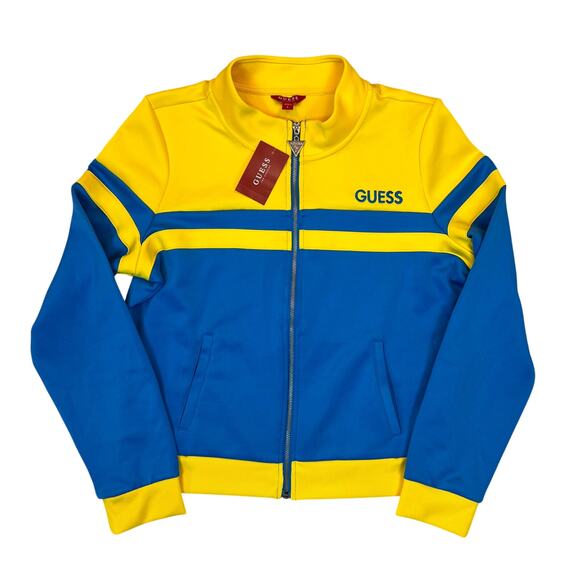NWT GUESS Factory Niko Tricot Track Jacket Crete Blue Sz L - Picture 2 of 9